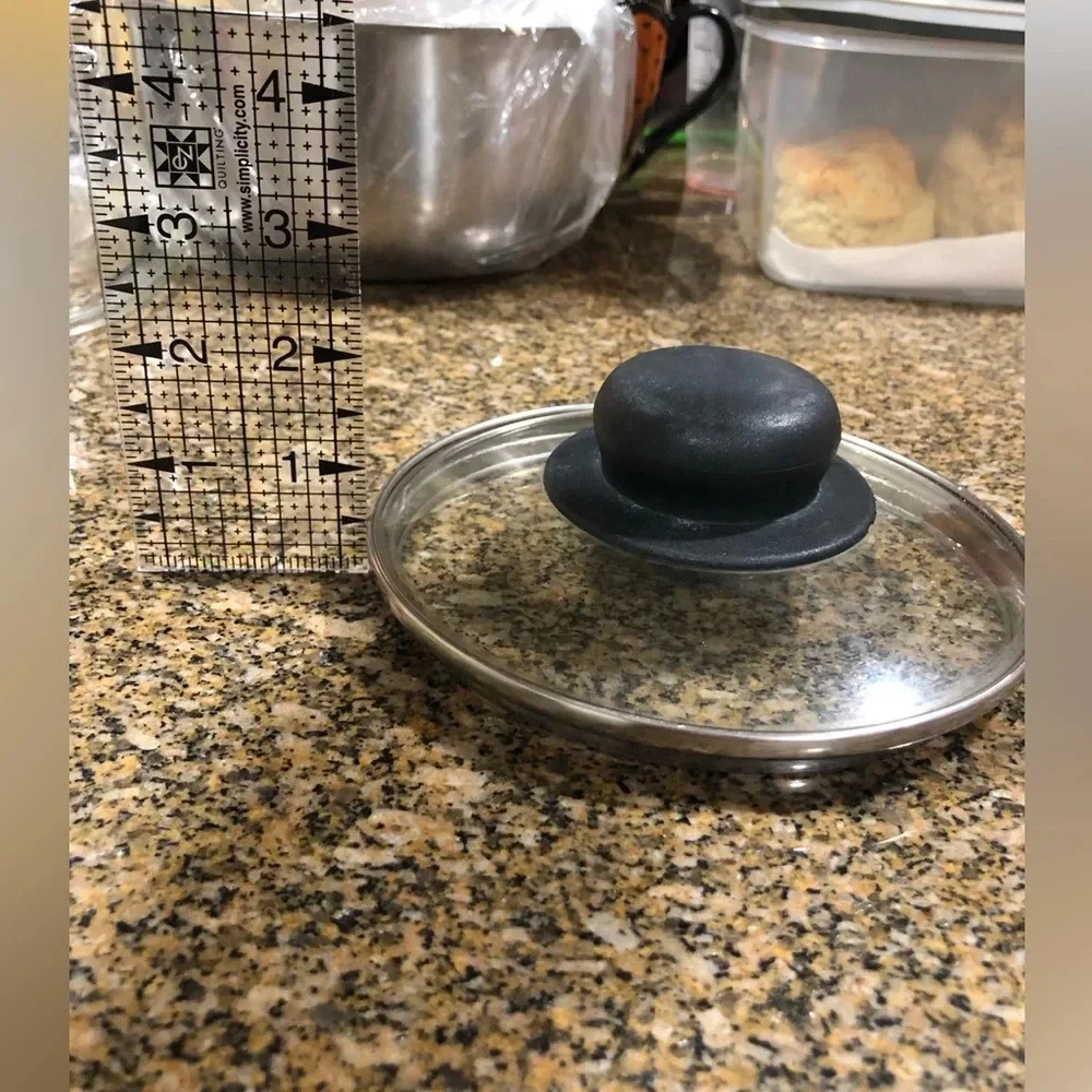 VTG REPLACEMENT GLASS METAL BLACK LID FOR SAUCE PAN APROX 6